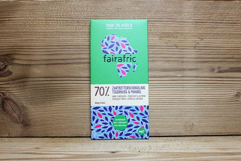 Fairafric
Schokolade
Zartbitter
70%
Tigernuss
Mandel
Ghana
Fair
Nachhaltig